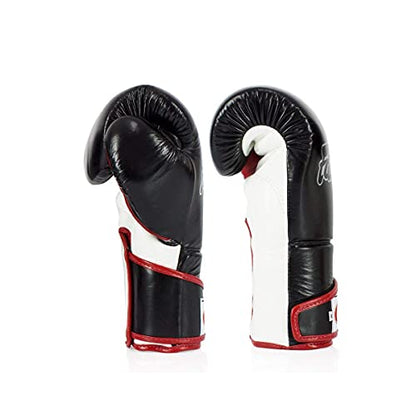 Fairtex BGV6 Angular Boxing Gloves, Locked Thumb Muay Thai MMA Kickboxing | Premium synthetic body with triple-layer foam padding. Joint protection and firm wrist support safeguard hands on heavy bags - color: Black/White/Red, size: 14oz