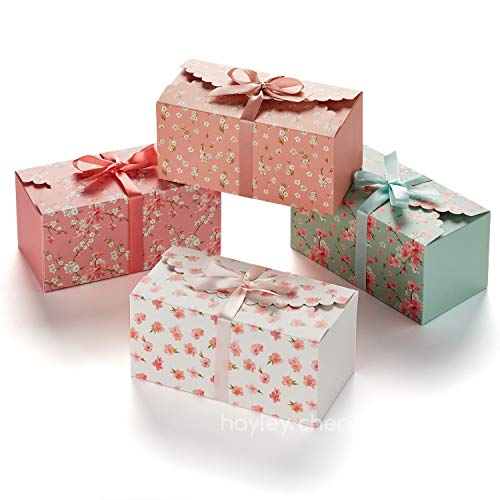 Floral Gift Boxes with Lids & Ribbons (20 Pack) 8” x 4” Cute Decorative Pastel Treat Boxes Empty for Small Presents, Cookies, Mithai Indian Sweets, Diwali, Candy, Party Favors, Bulk Unique Return Gift