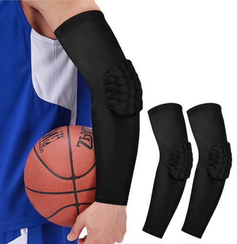 Honeycomb Anti Collision Padded Arm Sleeves - 2 Pack for Basketball, Football, Volleyball - color: Black, size: Medium