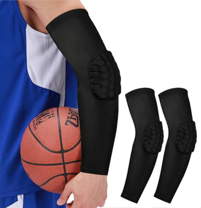 Honeycomb Anti Collision Padded Arm Sleeves - 2 Pack for Basketball, Football, Volleyball - color: Black, size: Medium