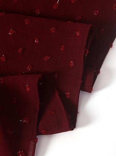 Chiffon Dotted Hijab Scarf for Women, Lightweight Textured Head Wrap Shawl,Soft Muslim Headscarf for Spring Fall - color: Mcmqxf2531-5#wine