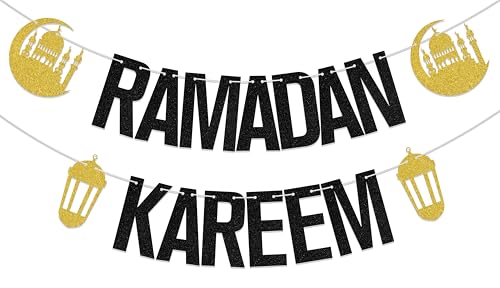Ramadan Kareem Banner - Ramadan Decorations for Home - Eid Festival Party Decorations - color: Black Ramadan Kareem