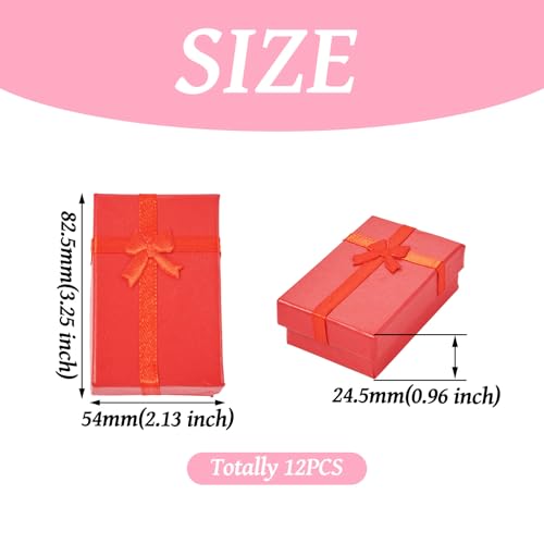 Sparkeads 12 Pcs 3.25 x 2.13 x 0.96 Inches FireBrick Prezzie Boxes With Ribbon Bow Jewelry Cardboard Box Small Boxes Storage Jewelry Box for Bracelets Ring Earring Necklace