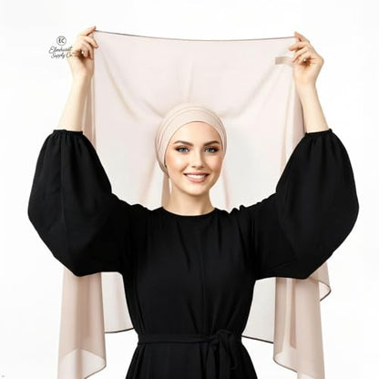 Women's Magnetic Hijab with Stitched Undercap - No Pin Chiffon Prayer Scarf - color: Grey