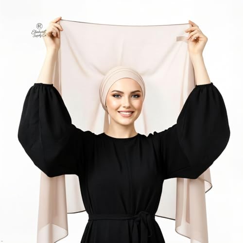 Women's Magnetic Hijab with Stitched Undercap - No Pin Chiffon Prayer Scarf - color: Light Grey