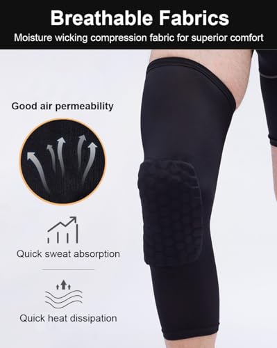 SUJAYU Basketball Knee Pads Knee Sleeves, 2 Pack Honeycomb Anti Collision Leg Compression Sleeves, Compression Knee Pads for Wrestling Football Volleyball Baseball (Large, White) - color: White, size: Large
