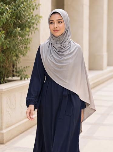 Premium Stretch Cotton Gradient Scarf for Women, Soft Jersey Wrap Shawl, Lightweight Ombre Hijab for Everyday Wear - color: Mctlo2537-grey