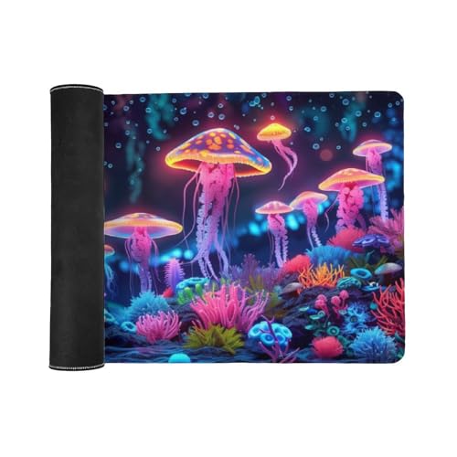 KeKee Glowing Colorful Sea Aquarium Neon Large Mouse Pad Gaming Mousepad Desk Pad for Keyboard and Mouse Mat Non-Slip Base 40x90cm, Style - size: 40x90cm