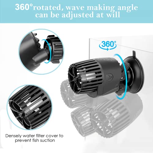 AQQA Aquarium Wave Maker,Suction Cup Fish Tank Single Powerhead Pump | 3W/5W/10W/15W 110V/60Hz Ultra Quiet Submersible Circulation Pump,360°Adjustable For Freshwater Saltwater Black 15W - size: 15W 2642GPH for 80-285 Gallon