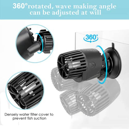 AQQA Aquarium Wave Maker,Suction Cup Fish Tank Single Powerhead Pump | 3W/5W/10W/15W 110V/60Hz Ultra Quiet Submersible Circulation Pump,360°Adjustable For Freshwater Saltwater Black 15W - size: 15W 2642GPH for 80-285 Gallon