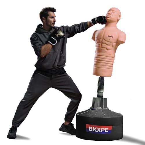 Adjustable Punching Dummy – Freestanding Silicone Punching Bag with Telescopic Height, Stable Large Base for Adults, Boxing, Kickboxing, MMA & Home Gym Training - color: Beige