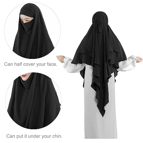 Khalat Muslim Prayer Hijab - 2 Layers Soft Breathable Islamic Dubai Women's Instant Long Hijab - color: Black