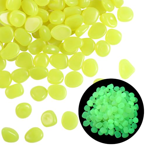 OSOPOLA 150 PCS Glow in The Dark Rocks - Yellow Luminous Stones | Fish Tank Accessories Turtle DIY Decor Pebbles for Fairy Garden Yard FD05YL150 - color: Yellow/150 pcs, size: 2.5x2x0.5cm
