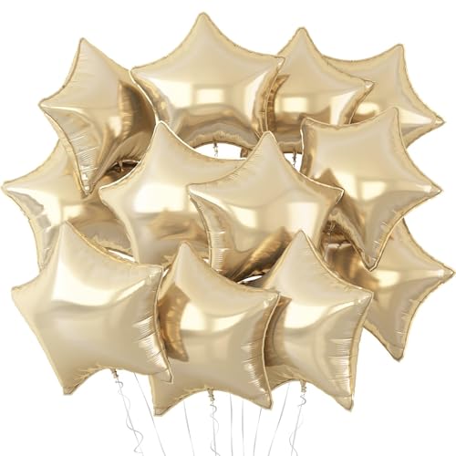 Champagne Gold Star Balloons,12Pcs Light Gold Silver Star Shaped Foil Balloons,18Inch Large Helium Balloon for New Year Eve Birthday Baby Shower Graduations Anniversary Wedding Party Decorations - color: Light Gold