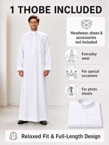 Men's Thobe Muslim Clothes Long Sleeve Middle East Saudi Kaftan Islamic Abaya Dubai Arab Robe - size: Medium