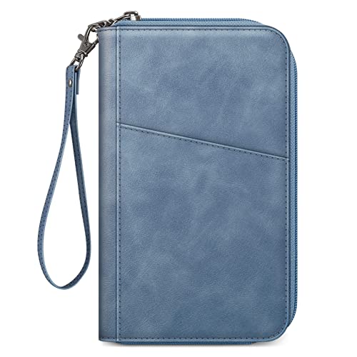FINTIE Family Passport Holder Wallet Travel Document Organizer Clutch Bag - color: Haze Blue