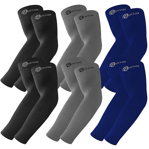 BHYTAKI UV Sun Protection Arm Sleeves, UPF 50 Sports Cooling Arm Compression Sleeves for Men Women Teenager - color: 2 Black+2 Dark Gray+2 Navy Blue