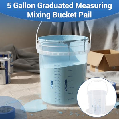 Didaey 2 Pack Clear 5 Gallon Bucket with Handle, Graduated Measuring Mixing Bucket Pail HDPE BPA-Free Storage Container Leakproof for Stirring Mixing Liquids