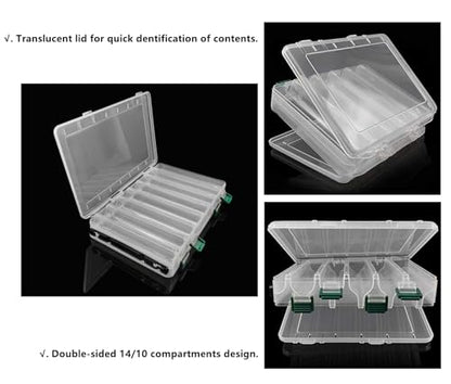 Double-Sided Fishing Lure Hook Tackle Box Visible Hard Plastic Clear Fishing Lure Bait Squid Jig Minnows Hooks Accessory Storage Case Container (Clear-14 Slots 2Pcs) - color: Clear-14 Slots(2Pcs)