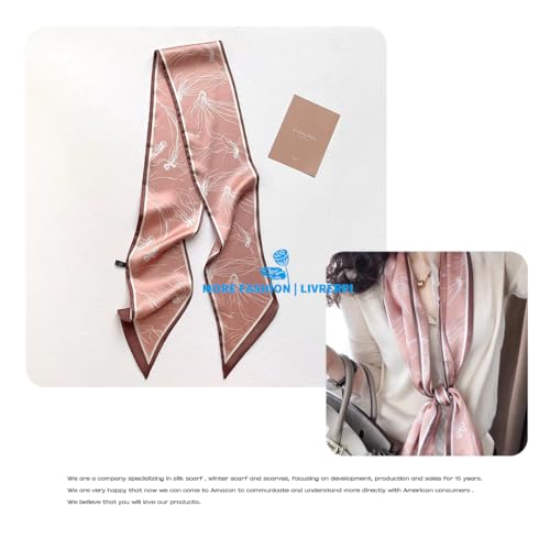 Silk Feeling Head Scarf Fashion Satin Hair Scarf Square Long Scarves for Women Gifts - color: 02 Pink Jellyfish /5.12 X 59 Inch