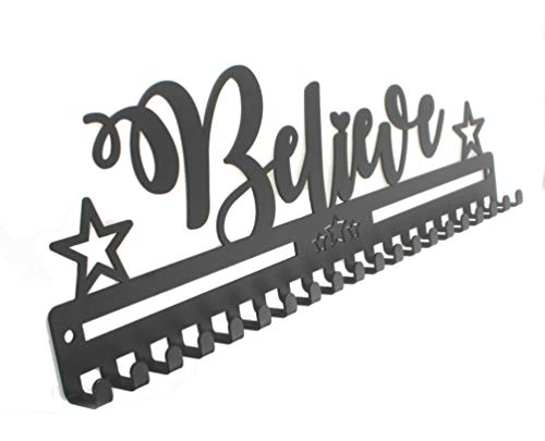 Metal Wall Mount Motivational Medal Hanger Display and Lanyard Ribbon Holder - Ribbon Display Rack with Easy Hanging Hooks & Simple Install, Gifts for Kids & Adults - style: Believe