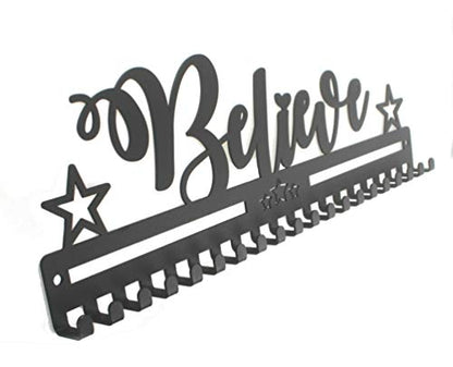 Metal Wall Mount Motivational Medal Hanger Display and Lanyard Ribbon Holder - Ribbon Display Rack with Easy Hanging Hooks & Simple Install, Gifts for Kids & Adults - style: Believe