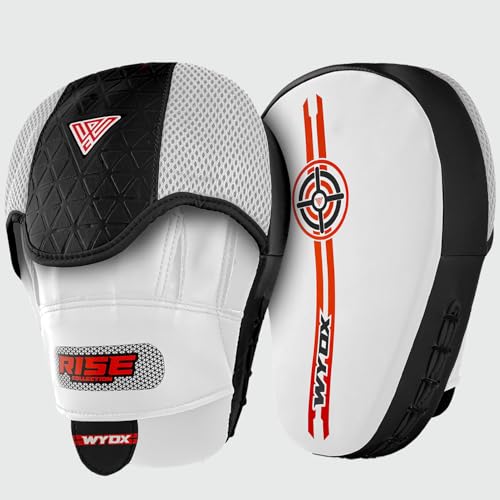 WYOX MMA Gloves & Boxing Focus Mitts Set – Hybrid Open Palm Grappling Gloves with Wrist Support + Curved Punching Pads with Gel Shock for Muay Thai, Kickboxing, Karate Training (Men & Women)