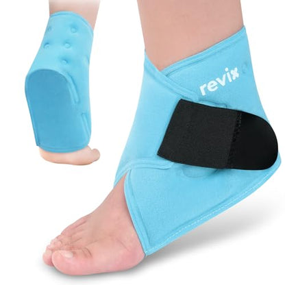 REVIX Ankle Ice Pack Wrap for Plantar Fasciitis & Foot Pain Relief | Ankle Ice Wrap with Cold Compression, Flexible Gel Pack for Achilles Tendonitis, Sprained Ankle, Heel Spurs and Swelling - style: Blue-1 Pack