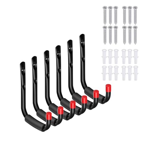 6 Pack Garage Hooks Heavy Duty, Utility Steel Hooks with EVA Foam Padding, 4.64inch Wall Mount J Organizer Hanger for Hanging Bikes Kayak Garden Tool Hose Bike Shelf - size: 4.64inch
