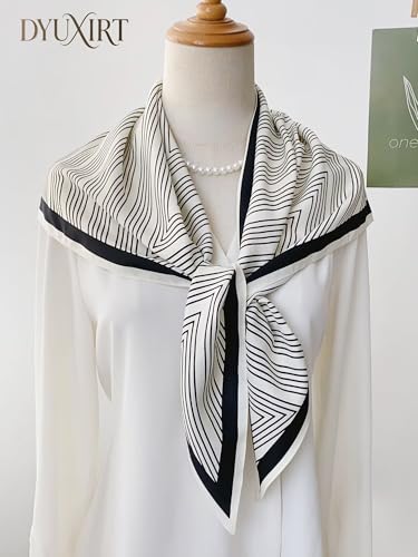Triangle Shawls Scarf Head Hair Neck For Women Scarves Fashion Silk Feeling Lady Lightweight 51 * 23.6inch - color: K23-white Background With Black Lines（51*23.6inch）