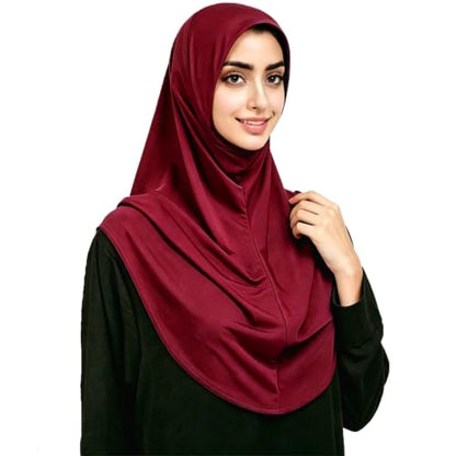 Ready To Wear Hijab For Women Instant Turban Stretch Soft Muslim Scarf For Prayer Long Hijabs Islamic Jersey Abaya - color: Deep Red