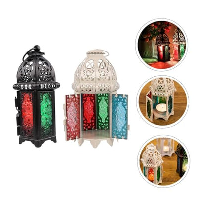 ORFOFE 2pcs Moroccan Style Candle Table Lamp Flickering Tea Lights Decorative Hanging Light for Home Decor