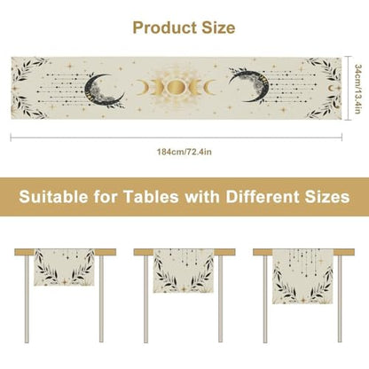Sun Moon Table Runner, Astrology Mystical Sun Moon Stars Clouds Witchy Tarot Gothic Holiday Kitchen Dining Table Runner for Kitchen Living Room Home Party 13x36in - color: Moon-10, size: W13''xL36''
