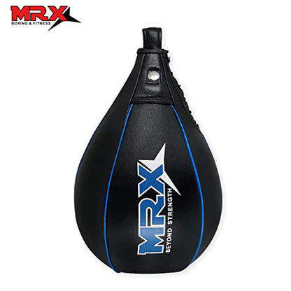 MRX Speed Punching Bags Genuine Leather MMA Training Speed Bag Muay Thai SpeedKills Punching, Dodge Striking Bag for Workout Pro Boxing Bag for Home Gym Kids, Men, Women - color: Full Black Blue
