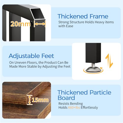 METYERRY 40-50 Gallon Fish Tank Stand with Power Outlet,Adjustable Shelf | 3 Tier Storage,660 LBS Heavy Duty Steel Frame, Fits Fish Reptile and Turtle Tanks, Stable Home Aquarium Setup - color: Rustic Brown, size: 40-50 Gallon