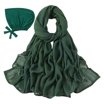 Modal Cotton Hijab Scarf for Women with Undercap Set - color: Deep Green