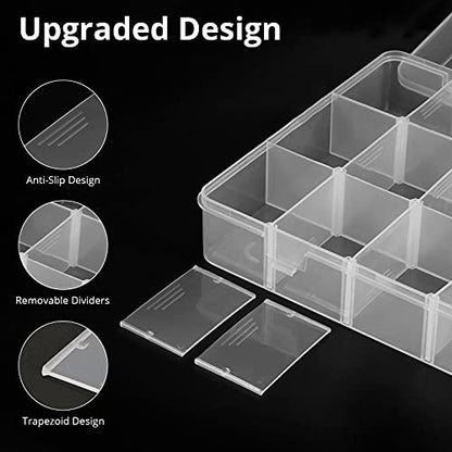 Exptolii 18 Grids Plastic Organizer Box with Dividers, Clear Compartment Container Storage for Beads Crafts Jewelry Fishing Tackles, Size 7.9 x 6.2 x 1.2 in (Pack of 3) - size: 1x 18 Grids (Pack of 3)