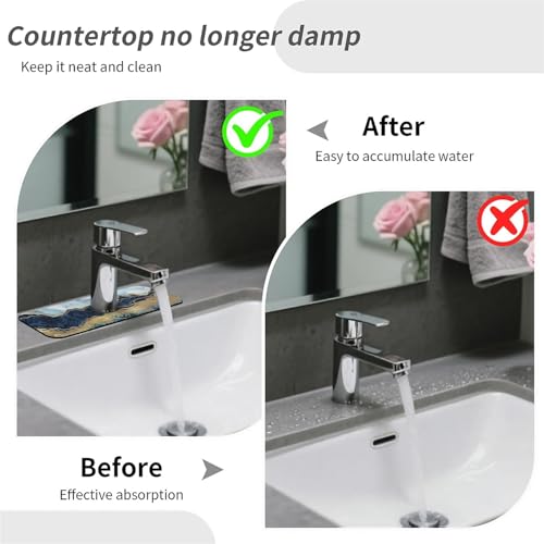 Kitchen Sink Splash Guard，Blue white black and gold marble-1 Faucet Mat Sink Gadgets-Super Absorbent Fast Drying Mat Drip Catcher for Kitchen, Bathroom,Sink Mat, Dish Drying Mat, Bathroom(15" X 5.5" ) - color: Blue white black and gold marble-1