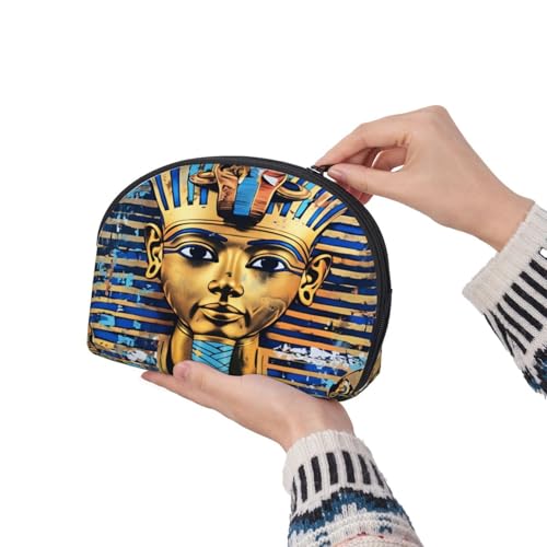 Egyptian Pharaoh 2-Piece Shell Makeup Bag Set, Large Capacity Travel Cosmetic Bag For Women With Zipper, Waterproof Polyester Toiletry Organizer Pouch For Purse, Travel, Gym & Daily Use - color: Egyptian Pharaoh