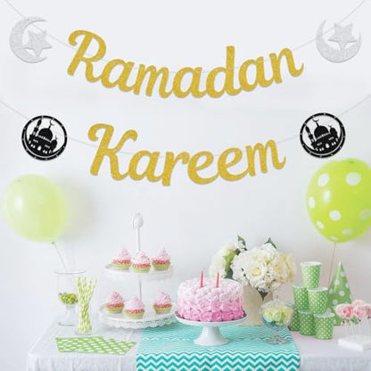 Ramadan Kareem Banner - Ramadan Mubarak Banner - Eid Festival Party Decorations Gold - size: Ramadan Kareem