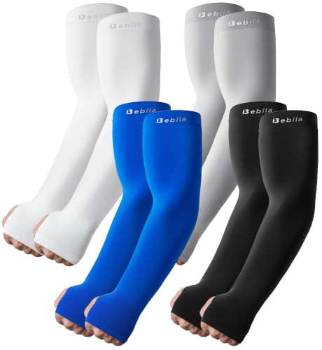 Bebila Arm Sleeves with Thumb Hole for Men Women, Sun Protection UV Cooling Sleeves Outdoor - color: Mix Blue, size: Medium