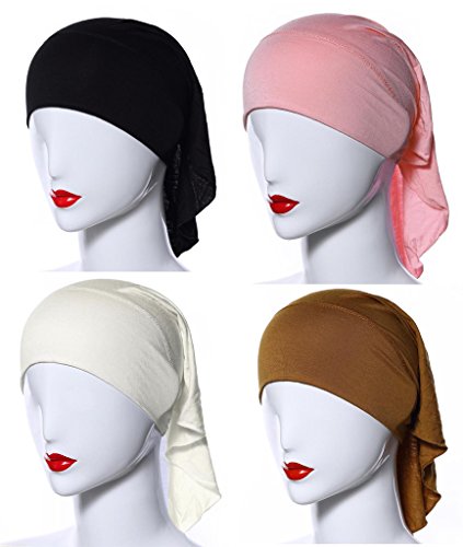 4 X Womens Muslim Mini Inner Hijab Caps Underscarf - color: Khaki+beige+camel+b