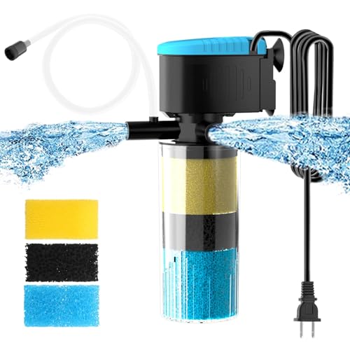 AquaMiracle Submersible Aquarium Filter 3-Stage in-Tank Filter with Dual Water Outlet & Aeration, 130GPH Internal Fish Tank Filter for 10-30 Gallon Aquariums