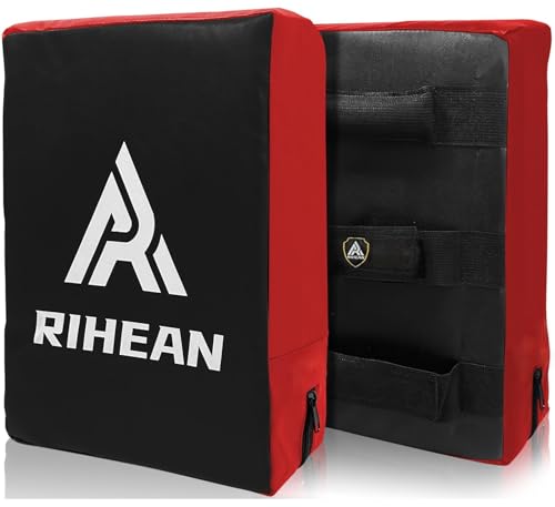 Martial Arts Kicking Shields - Kick Pad for Muay Thai, Taekwondo, Football, Basketball, Hockey Training - Denser Foam, Long Lasting PU Leather Kick Shield - style: 16x12in Red