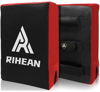 Martial Arts Kicking Shields - Kick Pad for Muay Thai, Taekwondo, Football, Basketball, Hockey Training - Denser Foam, Long Lasting PU Leather Kick Shield - style: 16x12in Red
