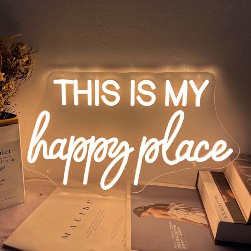 This is My Happy Place Neon Sign Warm White LED Letter Neon Light for Wall Decor Bedroom Home Bar College Dorm Game Room Decor - color: HappyPlace-ww