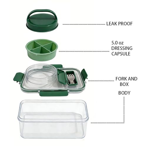 Salad Lunch Container Leakproof Salad Container to Go with 4 Dressing Cups & Folding Fork Portable for Fresh Meal Prep