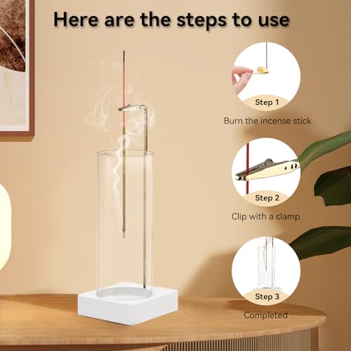 1 Pack Incense Holder for Sticks, Insence-Stick Holder Ash Catcher with Removable Glass [Anti-Ash Flying], Mess-Free Incense Burner Holder,Perfect for Meditation Yoga Relaxation,Home Decor(White Base) - size: Upside Down White