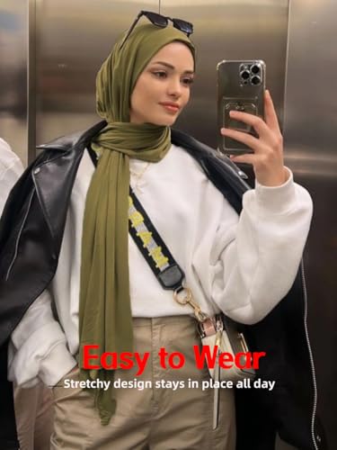 Hijab Scarf for Women Soft Muslim Hijabs Head Wrap Scarves Fashion Long Hair Shawls Stretchy Muslin Headscarf - color: Army Green Hijab Scarf for Women