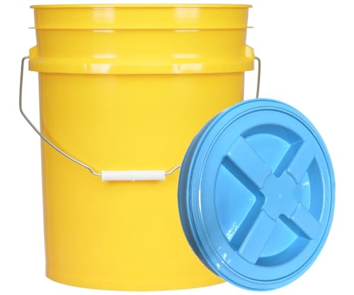 5 Gallon Food Grade Plastic Bucket with Air Tight Screw on Lid Made in USA Container (Yellow Bucket with Aqua Lid) - color: Yellow Bucket With Aqua Lid